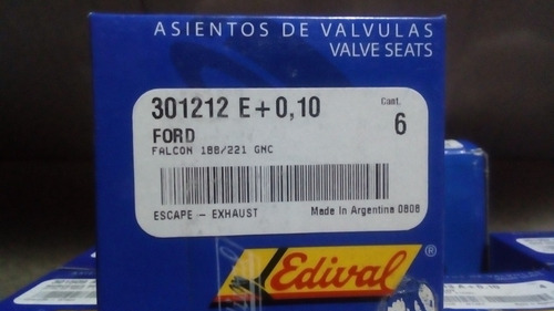 Asientos De Valvulas Escape Ford Falcon 188/221 Gnc + 0,10.