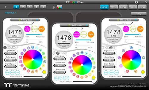 Thermaltake Riing Quad 120 Mm 16,8 Millones De Colores Rgb (alexa, Razer Chroma) Software Habilitado 4 Anillos De Luz 54 Direccionable Led 9 Aspas Caja De Rodamientos Hidráulicos/ventilador De