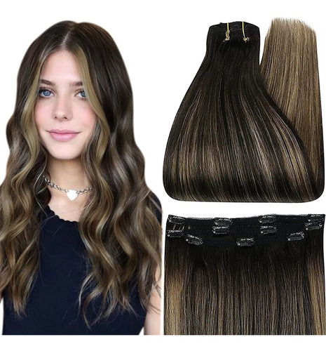 Extensiones Cabello Humano 3pz Negro Ombre Con Rub 16in 60gr