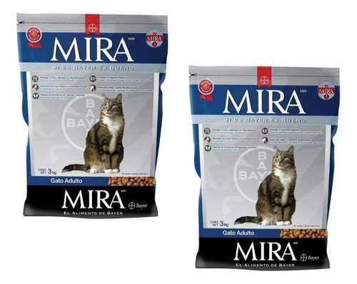 Alimento Mira De Bayer Gato Adulto 2 Bolsas 1.5 Kg C/u= 3 Kg