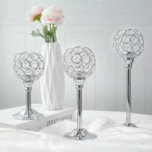 3pcs Candelabro Portavelas Cristal Adornos Boda Fiesta Plateado.