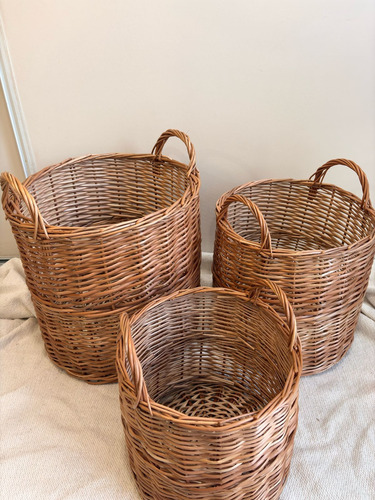 Canasto Mimbre Cesto Portamaceta Manijas Deco Nordico Juguet Marrón