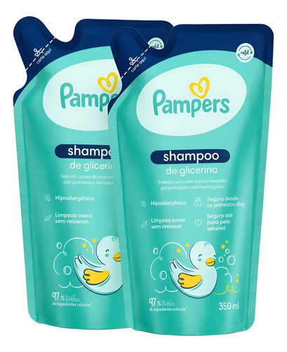 Kit 2 Refil Shampoo Pampers De Glicerina Infantil 350ml Prom