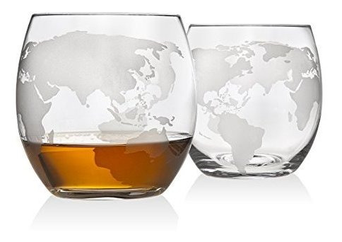 Godinger Old Fashioned Vasos De Whisky, Mapa De Globo Graba