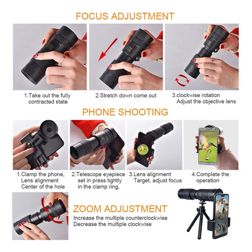Imagen 8 de 9 de Monocular 4k 10-300x40mm Super Teleobjetivo Zoom Telescopio