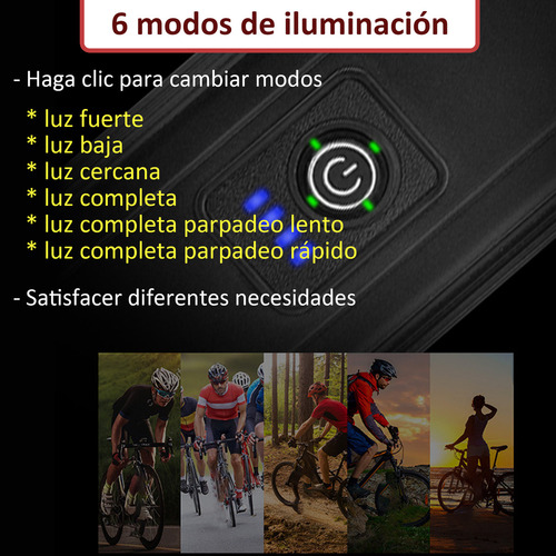 Kit Luz Usb Bicicleta 2000ma Recargable Delantera Y Traser Color Negro