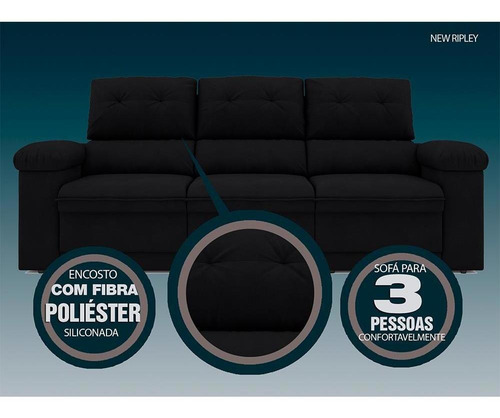 Imagem 3 de 11 de Sofá New Ripley Retrátil E Reclinável Velosuede Preto