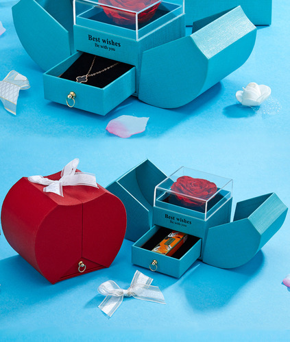 Anillo Collar Caja De Regalo Flores Conservadas De Manzana