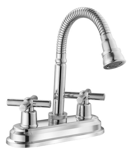 Llave Mezcladora Con Cuello Flexible Lavabo Baño Cuerpo Zinc Acabado Cromado Color Plateado