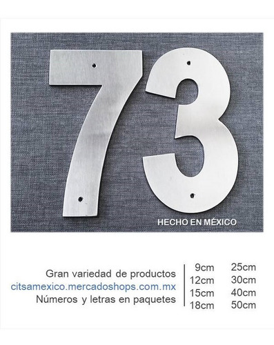 Números 20cm Planos Font Arial 3 Pack Stailess Steel Plateado