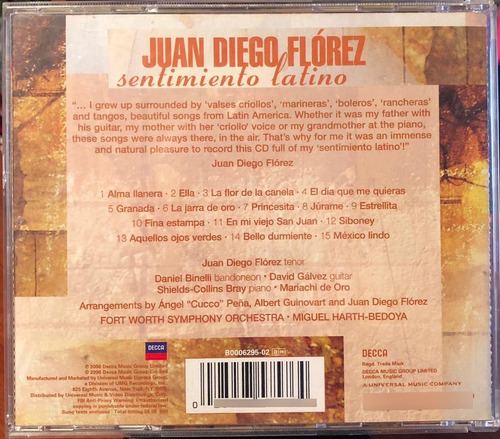 Cd - Juan Diego Florez / Sentimiento Latino. Album (2006) (Usado)