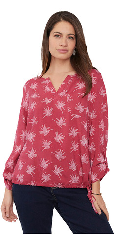 Blusa Mujer Manga 3/4 Roll Up Rosado Print Corona