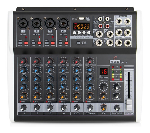 Mesa De Som Amplificada Arcano Op-8 Canais 110v Interface