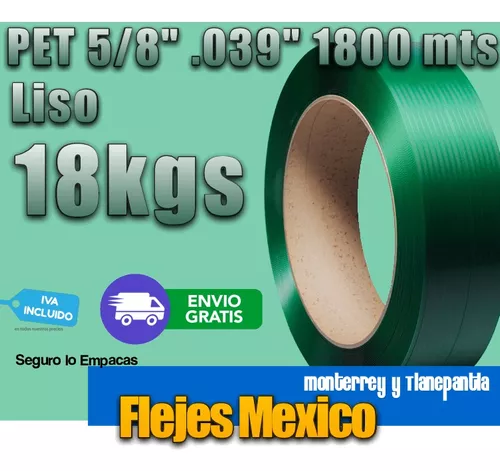 Fleje Verde Plastico Pet 5/8 X C.039 Liso 18kgs 1200 Metros