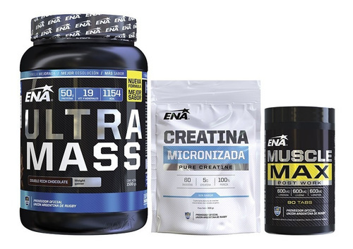 Ultra Mass Ena 1,5 Kg + Muscle Max 90 Caps + Creatina 300gr 