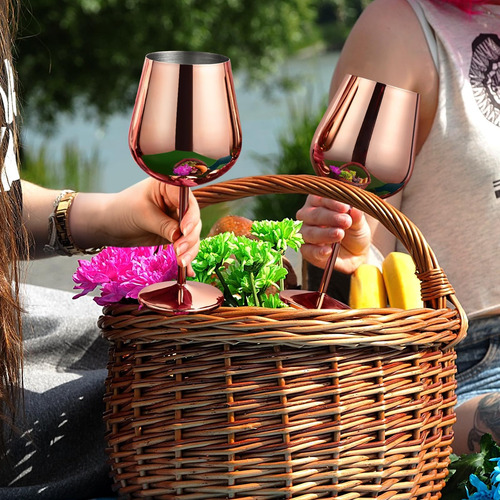 Liqcool Copas De Vino De Oro Rosa, Copa De Vino De Acero Ino