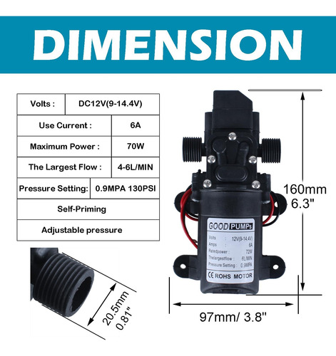 Bomba De Agua De Diafragma De 12 V Cc 72 W 0.9 Mpa, Bom...
