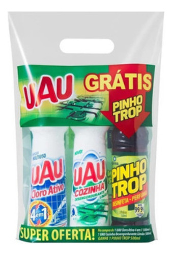 Cloro Ativo/detergente Cozinha/pinho Trop Uau 3x 500ml