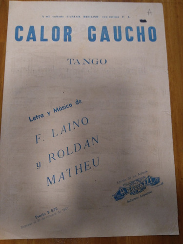 Calor Gaucho Roldan Laino Matheu Tango Partitura