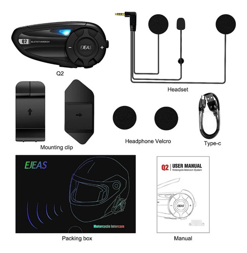 Intercomunicador Bluetooth Para Moto Radio Fm 800m Ejeas Q2