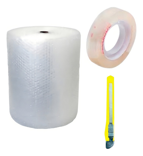 Plástico Bolha 25 Micras Kit Estilete E Fita Super