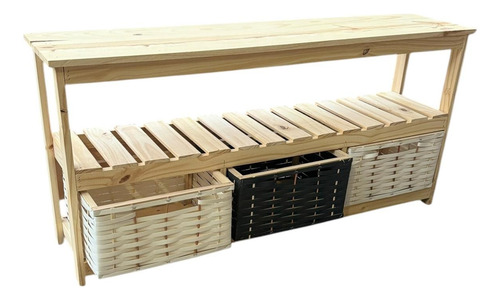 Rack Tv Con 3 Canastos Organizador Juguetero Combinado 2 Blancos 1 Negro
