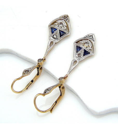 Aros Oro Pendant Art Deco Diamantes Y Zafiros Art Deco 2,7gr