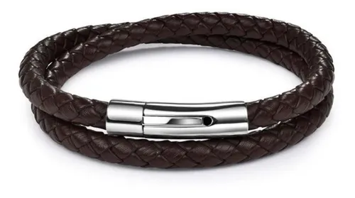 Pulsera De Hombre Cafe Mujer De Cuero Doble Giro Elegante