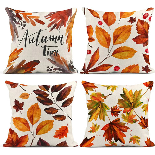 4 Fundas De Almohada Con Hojas De Otoño