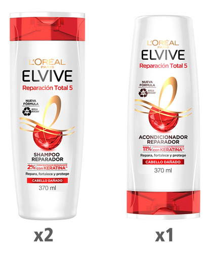 Pack 2 Shampoo Elvive Rt5 370 Ml + 1 Balsamo Rt5 370 Ml