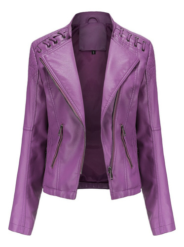 Chaqueta De Cuero Corta Para Mujeres En Forma Delgada Pu