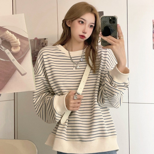 Sudadera Con Capucha Holgada De Manga Larga A Rayas