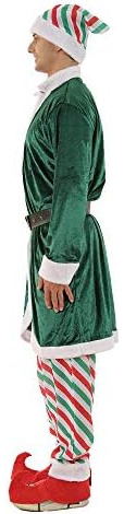 Reneecho Men Santa Candy Elf Christmas Costume, Long Coat, L