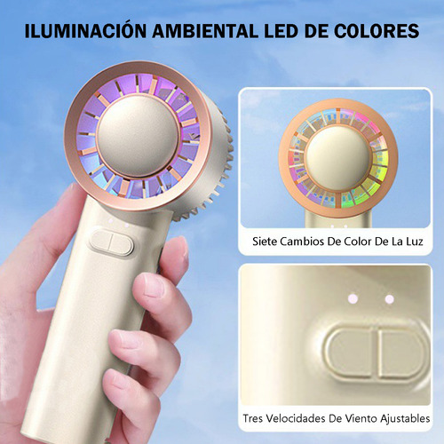 Mini Ventilador Mano Portatil 3 Velocidades Recargable Usb Color Beige