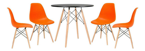 Kit Mesa Jantar Eames Wood 80 Cm 4 Cadeira Eiffel  Cores Cor da tampa Mesa preto com cadeiras laranja