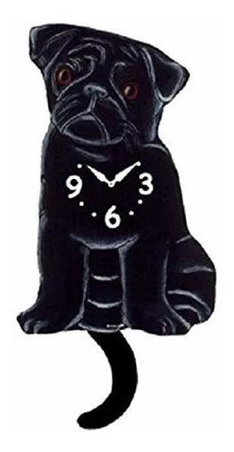 Reloj De Péndulo Meneando Perro Pug Negro