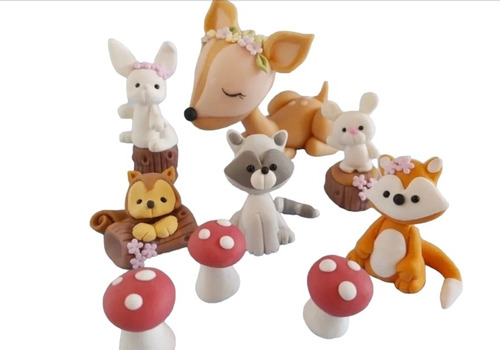 Adorno Torta Animales Del Bosque Nórdicos Porcelana Fría 