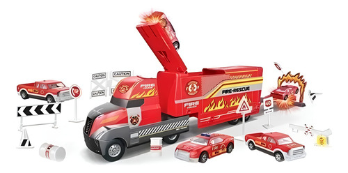 Camion De Bomberos Con Rampa Y Vehiculos Six Six Zero Bomberos Rojo