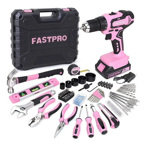 Fastpro, 177 Piezas, 20 V, Rosa, Taladro Inalámbrico De Ione