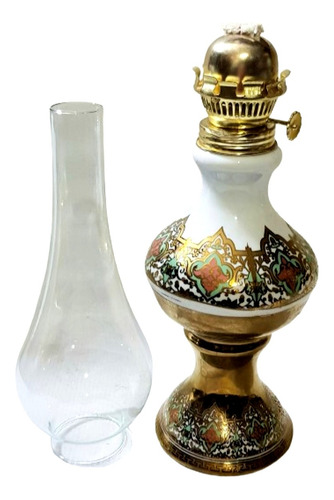 Lámpara De Aceite Retro De 44 Cm. Base Porcelana,usable (Usado)