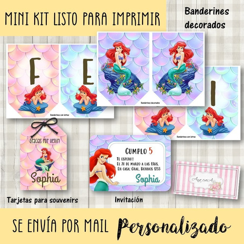 Mini Kit Imprimible Ariel La Sirenita Mod.1 Cola De Sirena