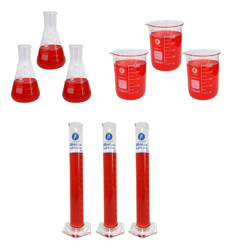 Juego De 9 Piezas Matraz, Vaso Y Probeta 250ml Jmvp Jf Lhabo