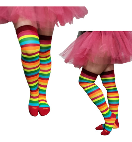 Media Calceta Rainbow Arcoiris Lolita Sexy Payaso Rayada #6