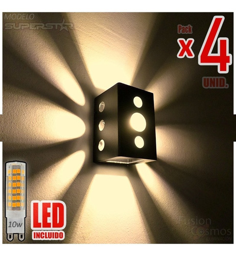 Aplique Pared Exterior Efecto Fx C/ Lámpara Led 10w Pack X4u