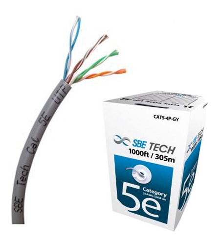 Sbe Tech Sbe-utpc5ecu-gy, Cable Utp Cat5e, Gris, 305m Cobre