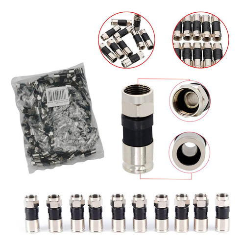 Conector Rg59 Compressão Metalico P/ Cabo Coaxial Com 100 Un