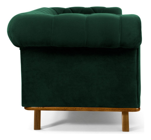 Sofá 210cm 3 Lugares Base Madeira Império Veludo Verde Cor Verde-escuro Desenho Do Tecido Liso