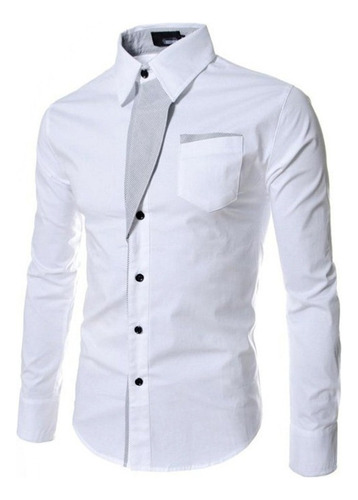 Camisa Elástica Rayas Diagonale Slim-fit Contraste Moda Ropa