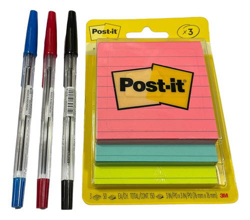 Notas Adhesivas 3m Post-it® Jaipur 150 Hojas Raya + 3 Plumas
