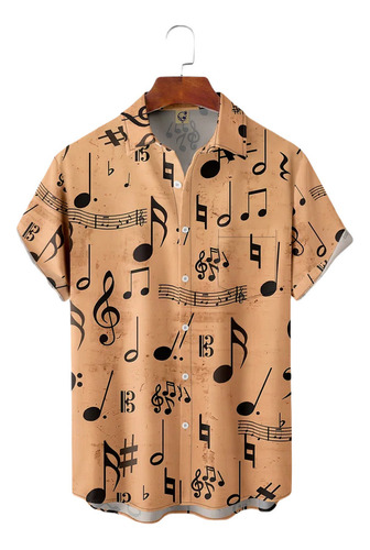 Camisa Hawaiana Unisex Music Note De Color Caqui, Camisa De